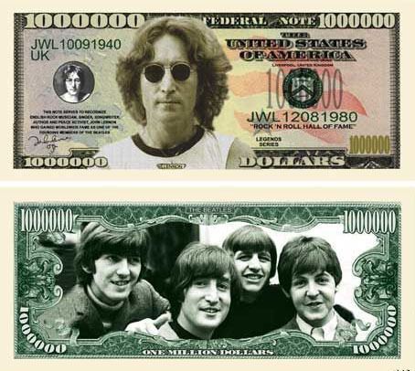 THE BEATLES / JOHN LENNON / ONE MILLION DOLLAR BILL / NOVELTY FEDERAL