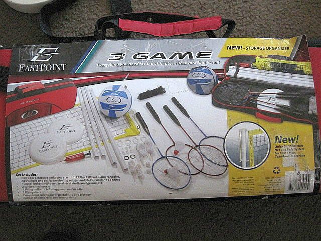 Eastpoint 3 Game Backyard Set  Badminton,Volleyball w/ Net & Poles & 2