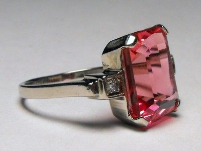  65cts emerald cut padparadscha sapphire diamond solid 14kt gold ring