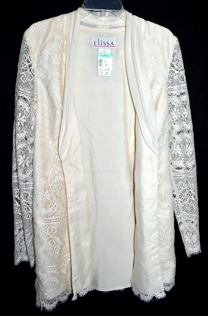 Elissa Ivory White 2 PC Womans Lace Jacket Long Chiffon Skirt Suit Sz