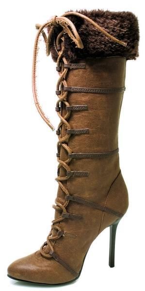 Ellie Shoes Sexy High Heel Brown Knee High Boot with Fur 4 Heel 433