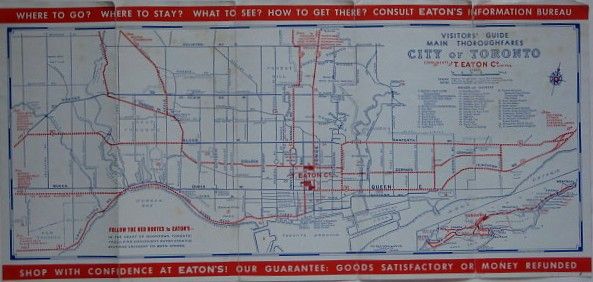 1947 Eaton Department Store Road Map Toronto Ontario Canada