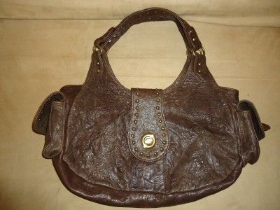 Onna Ehrlich Expresso Brown Leather Cargo Studded Shoulder Handbag