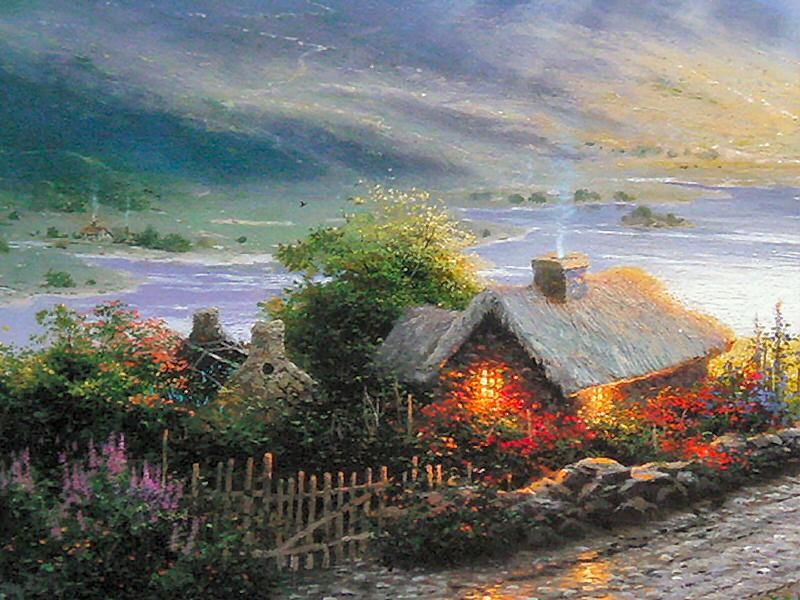 Thomas Kinkade Ireland Paintings Emerald Isle Cottage 16x20 s N