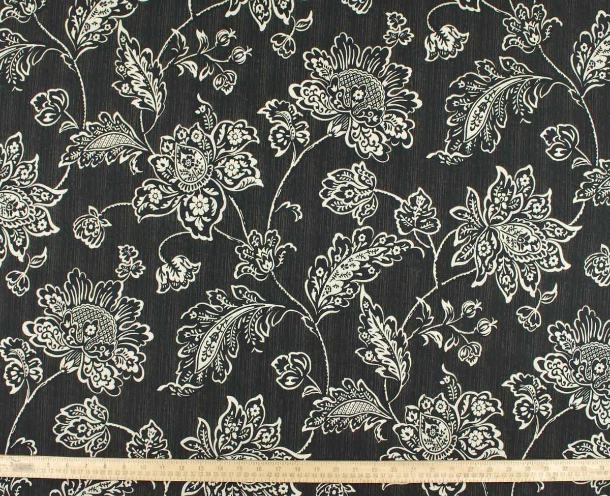 Outdoor Fabric Waverly Fabric Everard Damask Onyx Black Cream Floral