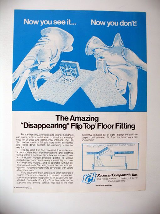 Raceway Components Flip Top Electrical Floor Outlet 1979 Print Ad