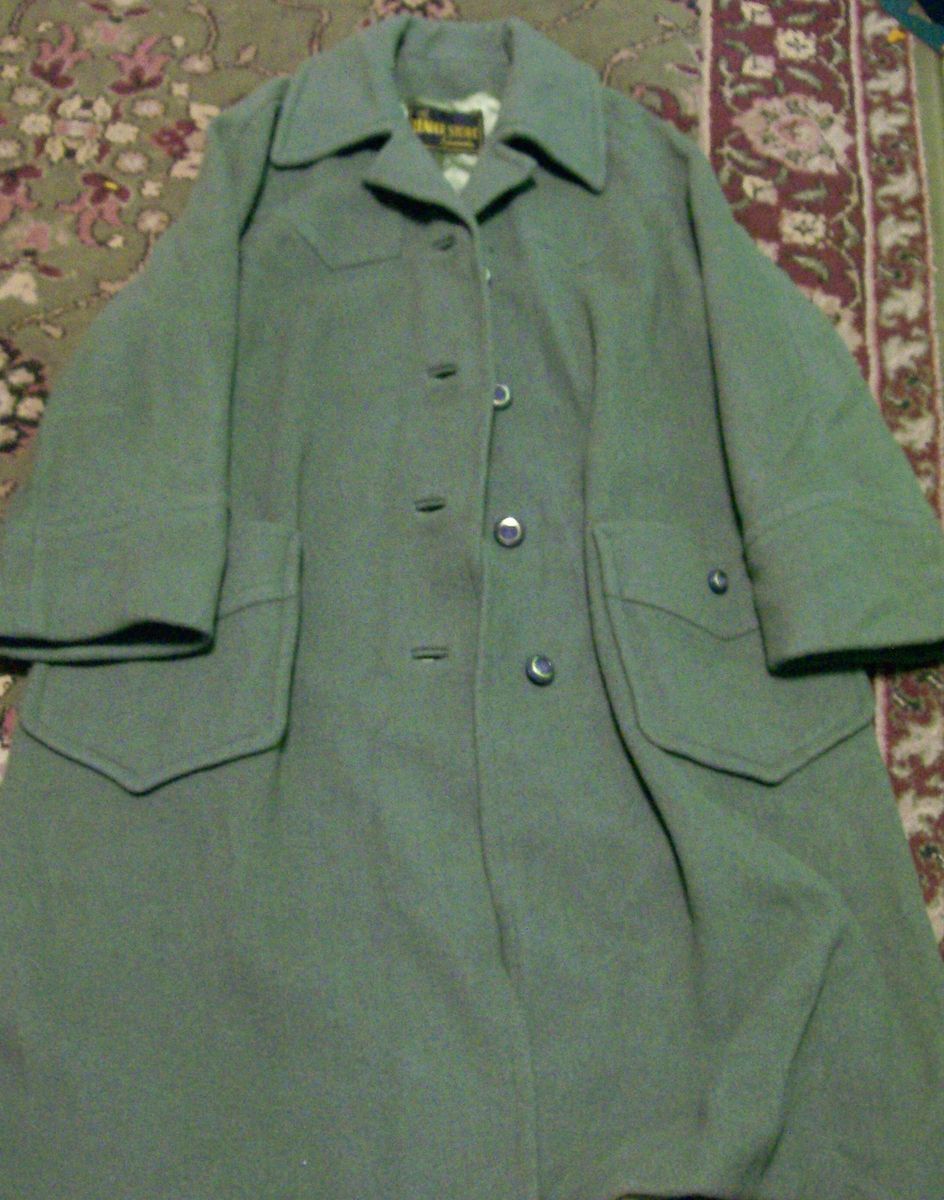 LEADER STORE ESCANABA VINTAGE RETRO GREEN WOOL LONG COAT M MEDIUM SILK