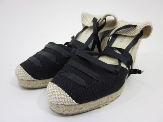 Eric Michael Black Lace Up Espadrilles Wedges Sz 38 8