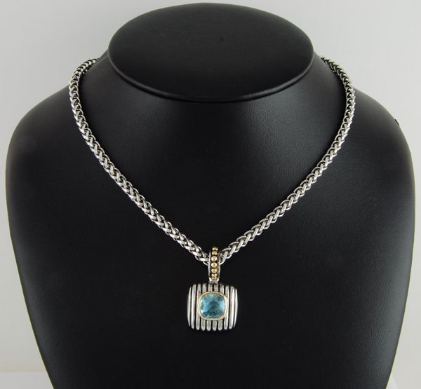 Esposito Sterling EP 3ct Sim Blue Topaz CZ 2 Tone Pendant w 20