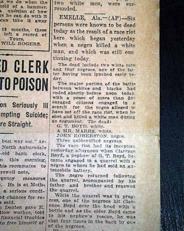 1930 Emelle Al Alabama Race Riot Negroes Old Newspaper