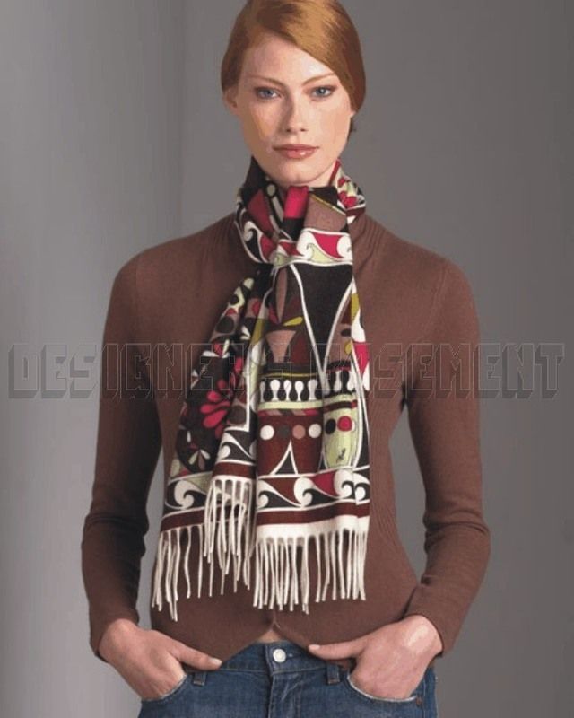 Emilio Pucci Burgundy Rosone Thick Cashmere Long Fringe Scarf