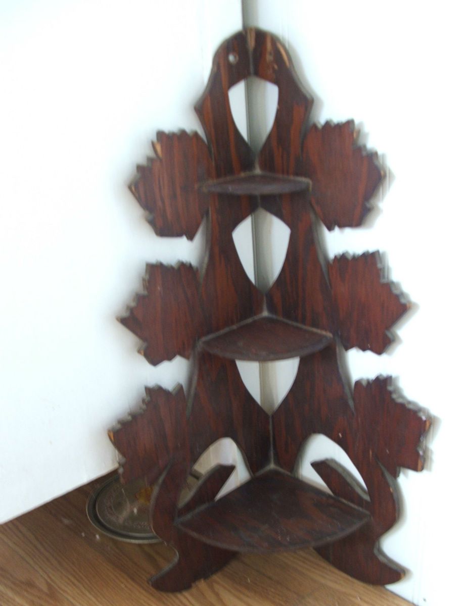 Vintage Primative Wooden 3 Tier Knick Knack Wood Corner Wall Hanging