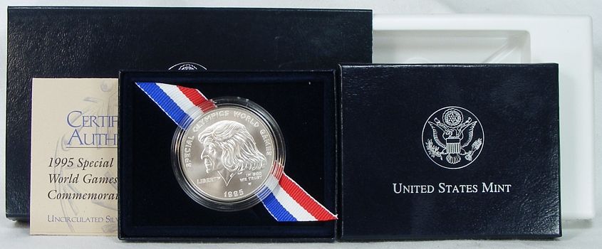 1995 UNC Special Olympics Commem Silver Dollar w Box