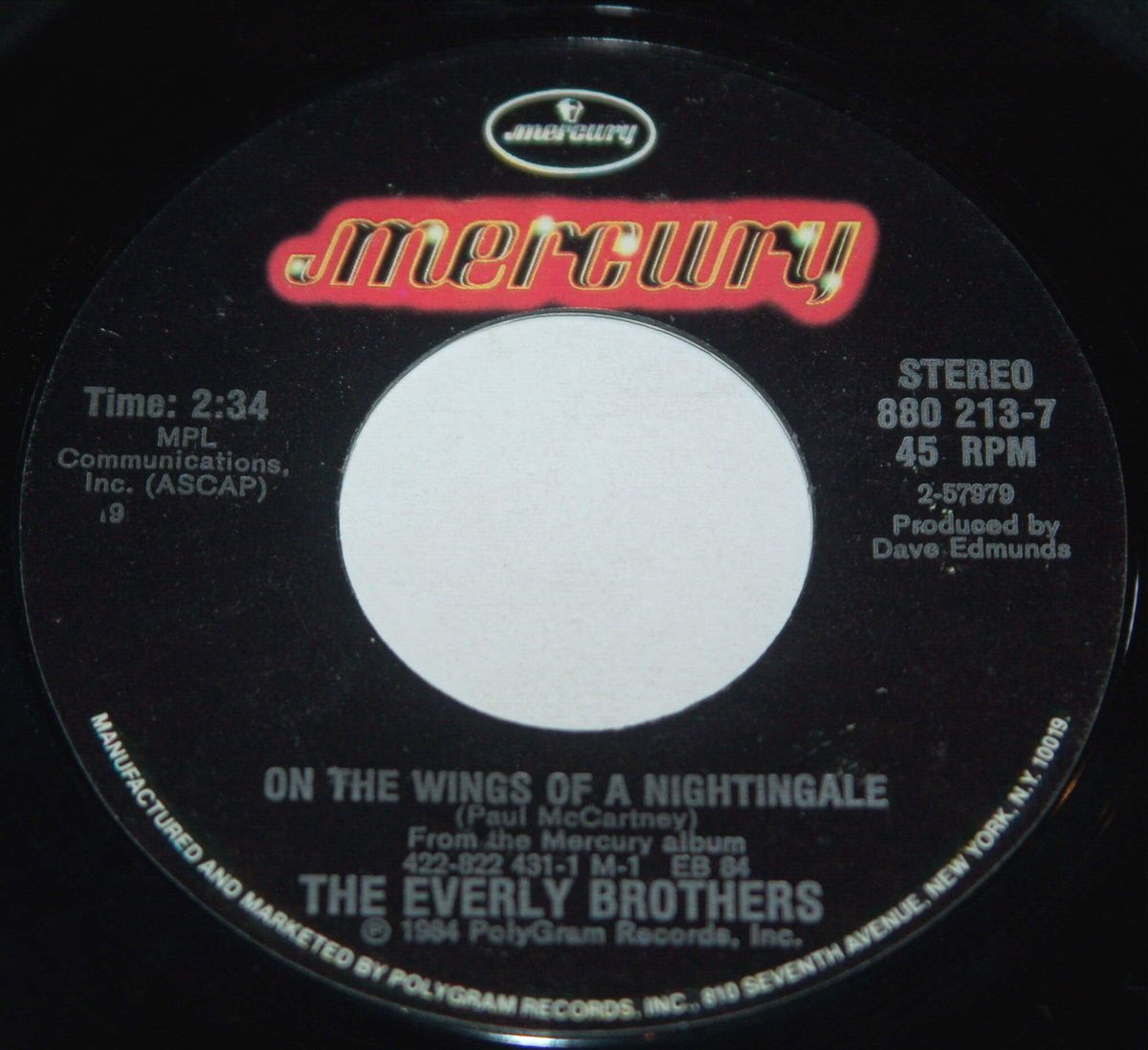 Everly Brothers 45 on The Wings of A Nightingale Asleep