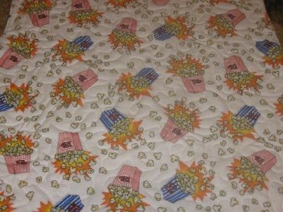 Quilted Adult Lap Bib Extra Long Flannel White Popcorn Theater Movies