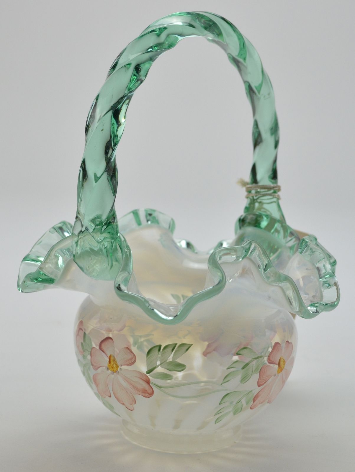 Fenton Art Glass Hand Painted Family Signature Series Basket 90s