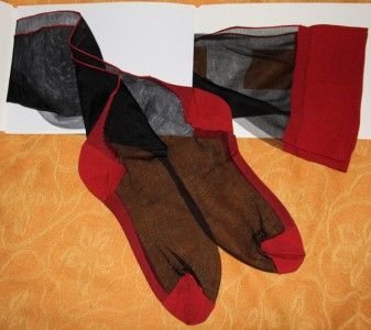  Seamed FF 100% NYLON VTG CUBAN HEEL *RED BLACK* Stockings *T4