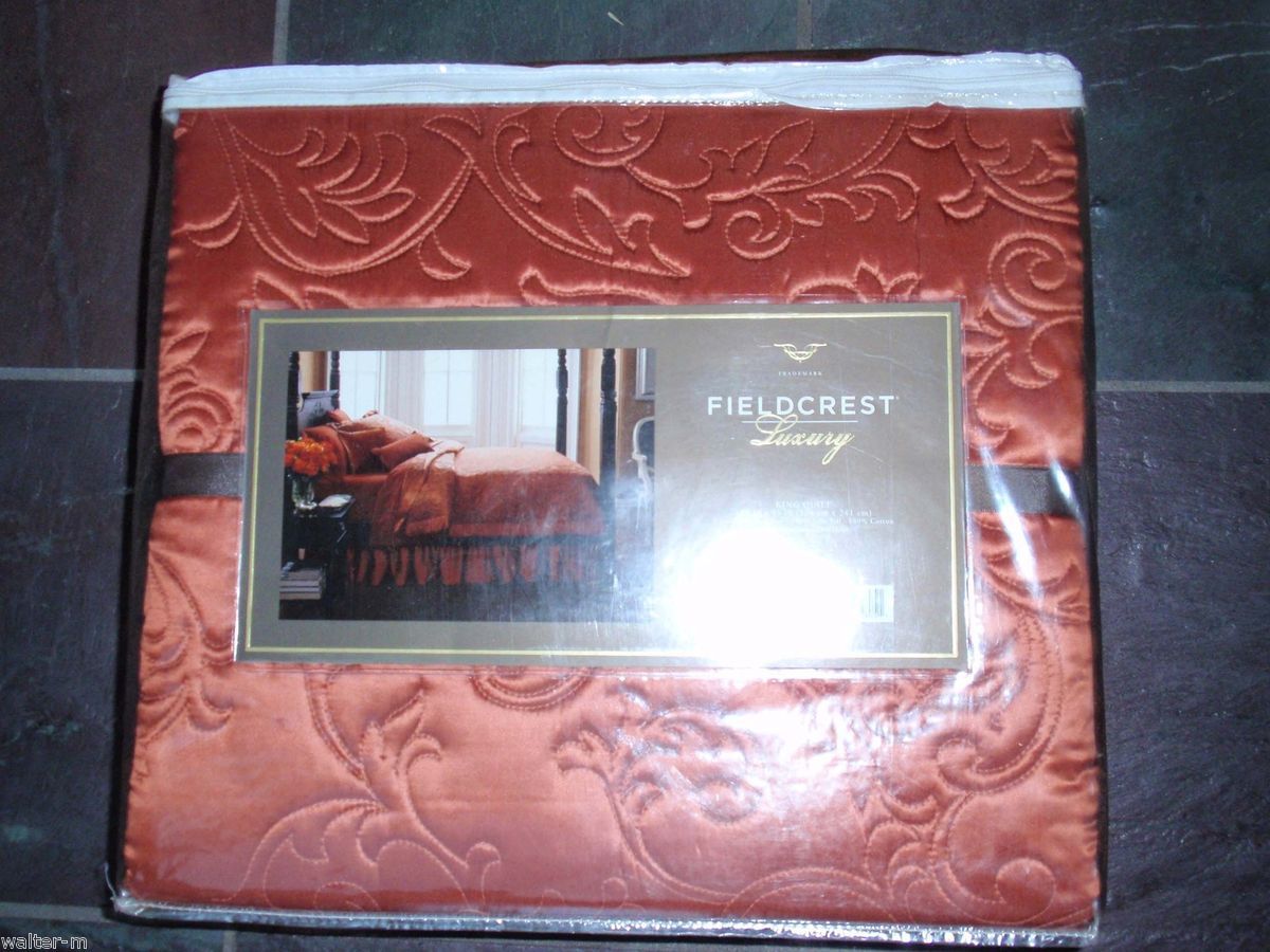 150 Silk Quilt ❤ King ❤ Fieldcrest Luxury ❤ Red Burnt Orange