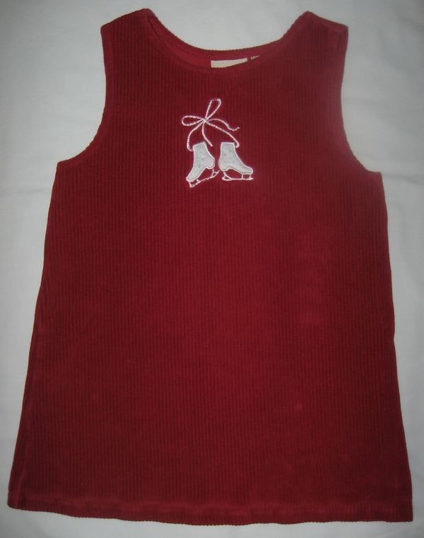 Kids LL Bean Girls Red Corduroy White Ice Skating Skates Jumper Dress