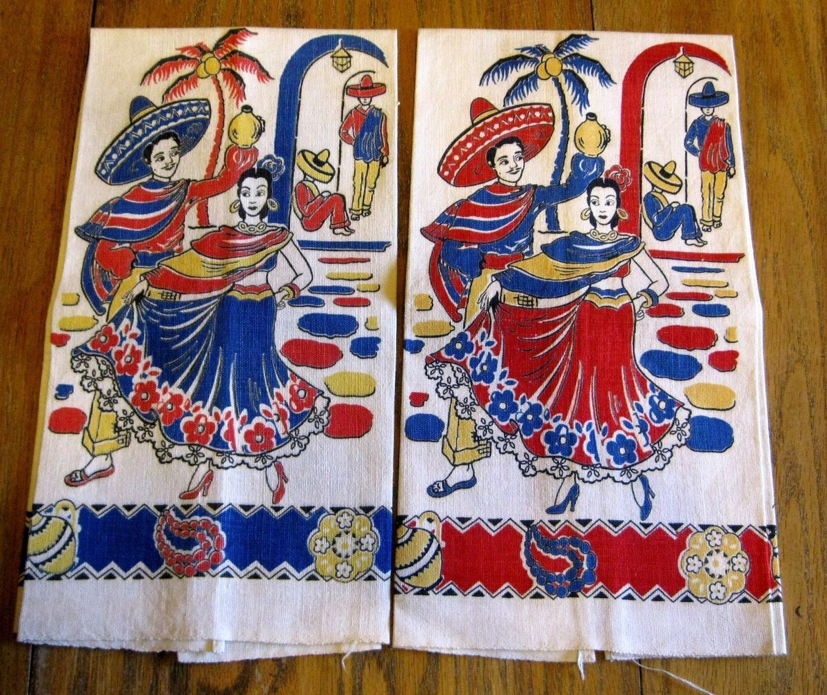   MEXICAN FIESTA SENORITA DANCING SENOR POTTERY HAND DISH TEA TOWELS