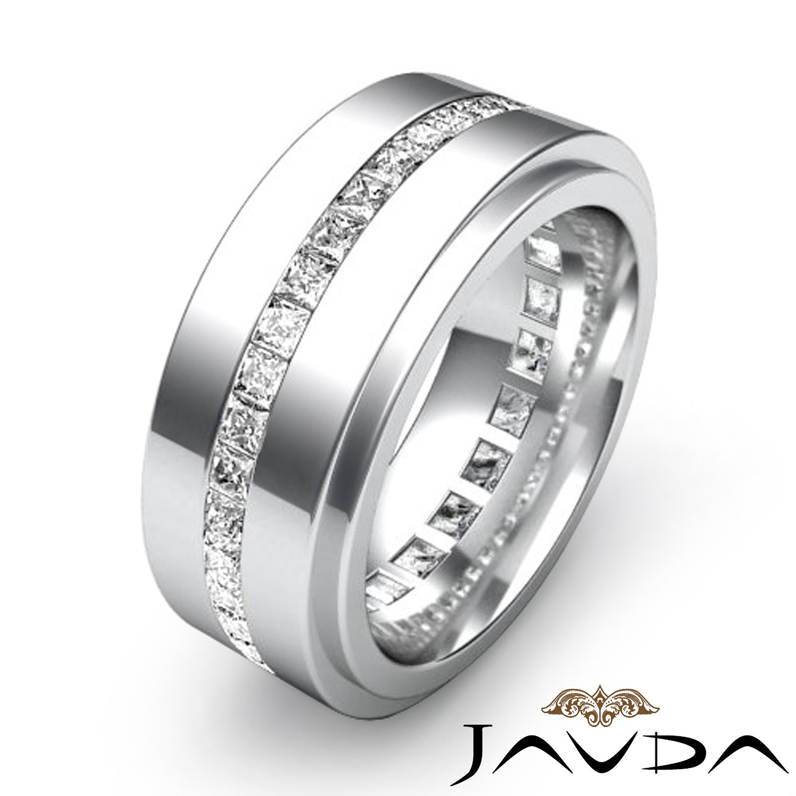 Mens Eternity Wedding Band Channel Set Princess Diamond Ring Platinum