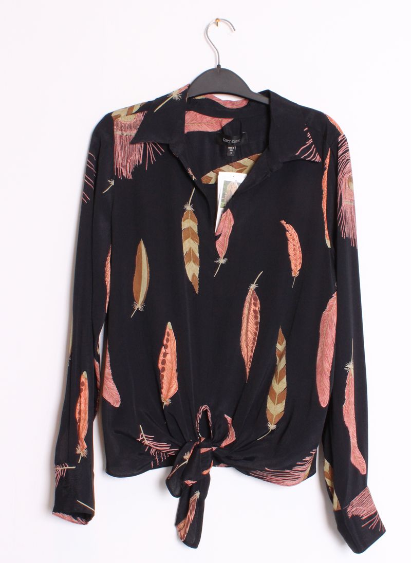 Karen Kane Womens FEATHER PRINT KNOTTED TOP