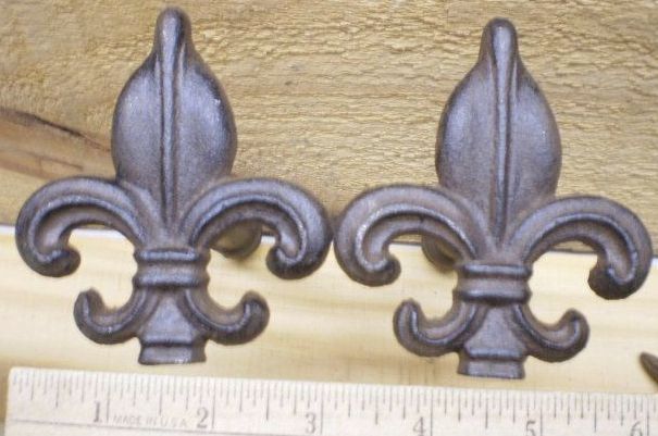 Pair Rustic Fleur de Lis Curtain Tiebacks 4x3 5 Cast Iron