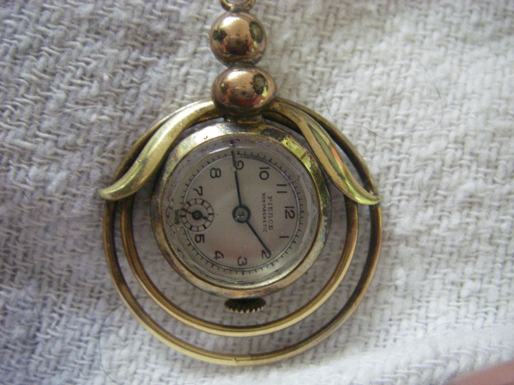 VINTAGE DECO LADIES WATCH PENDANT MARKED PIERCE NON MAGNETIC W/ WATCH