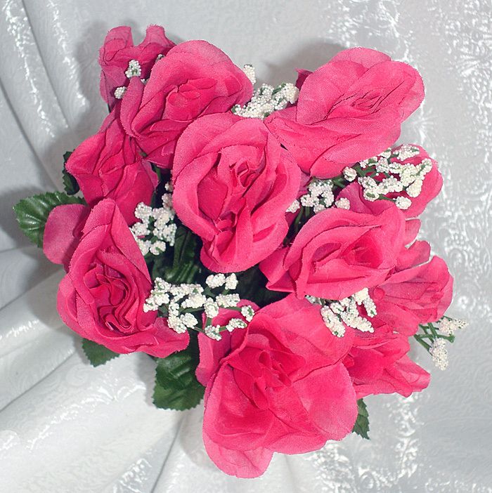  Roses Watermelon Fuchsia Pink Silk Wedding Flowers Centerpieces