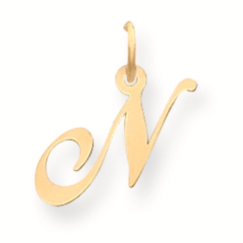 14k Gold Small Fancy Script Initial Letter N Charm