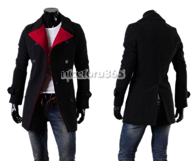  Mens Double Breasted Jackets Slim Fit Outcoat Tweed Coat