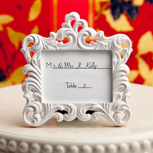 50 WEDDING FAVORS WHITE BAROQUE PLACECARD PHOTO HOLDERS FRAMES