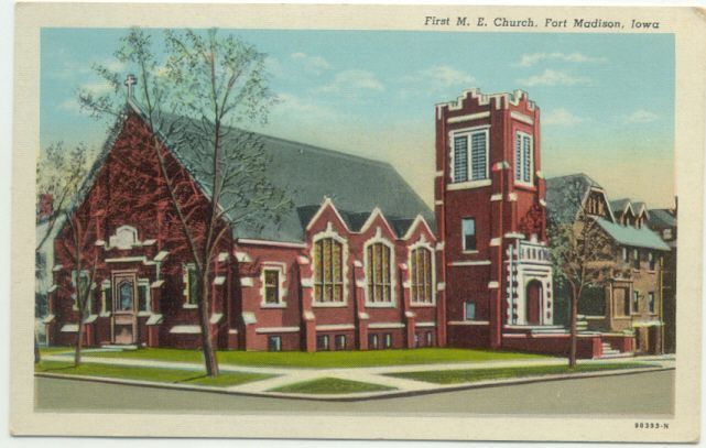 fort madison ia iowa first m e church linen postcard mailed no we