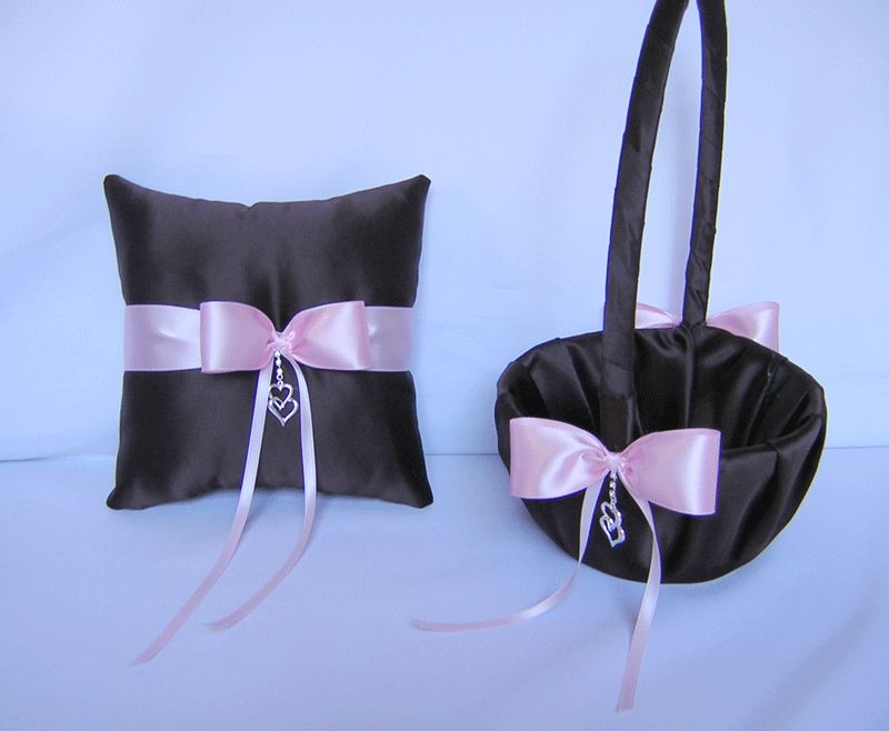 Brown Pink Flower Girl Basket Ring Bearer Pillow Custom