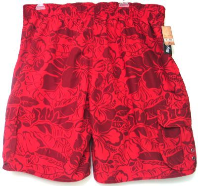 3XL 3X Arizona Cargo Swim Trunks Shorts Deep Red Floral NWT