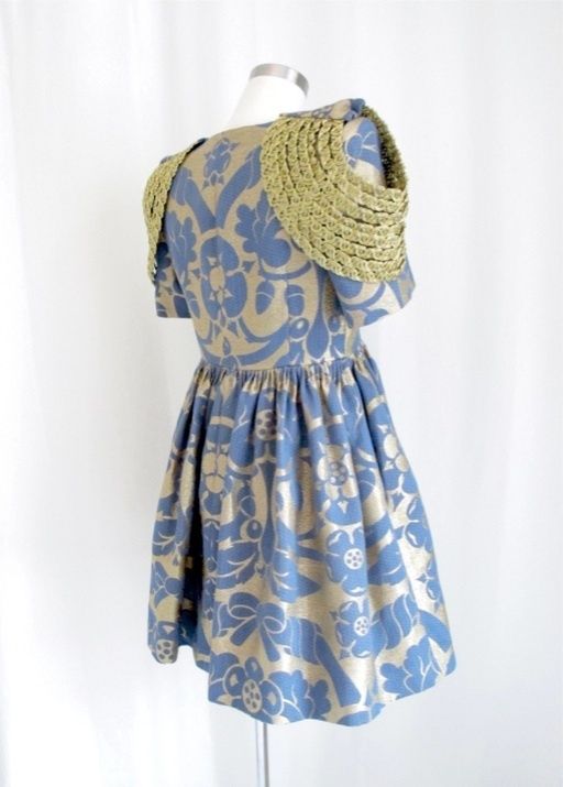 Manoush Blue and Gold Floral Jacquard Zipper Dress 36