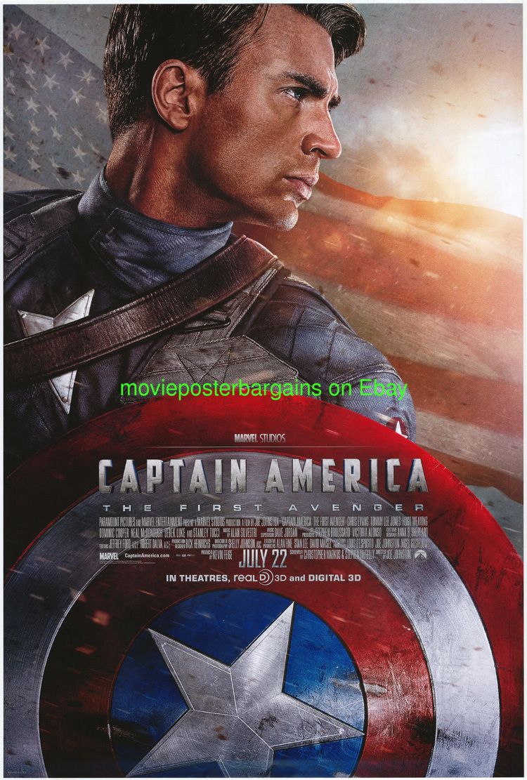 CAPTAIN AMERICA MOVIE POSTER 2011 CHRIS EVANS DS 27x40 ORIGINAL