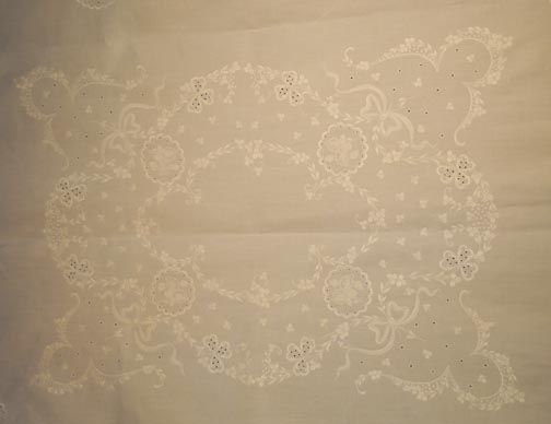  Handmade Italian Fine White Work Embroidered Linen Tablecloth