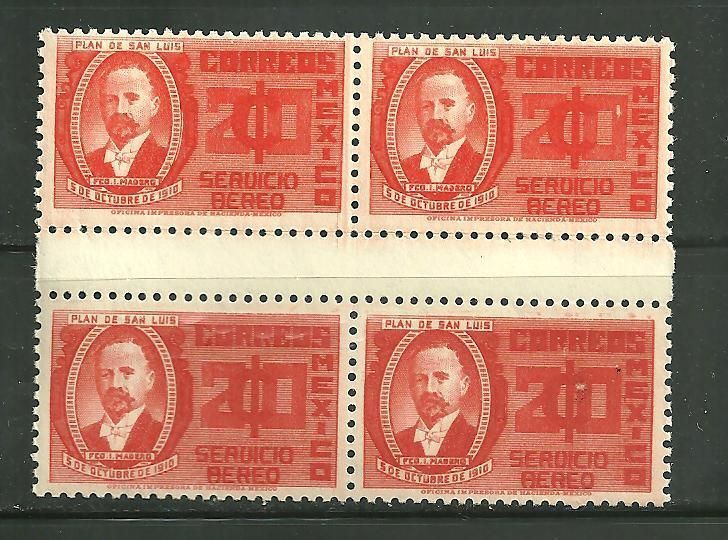 Mexico C 76 MNH Francisco I Madero Gutter Block