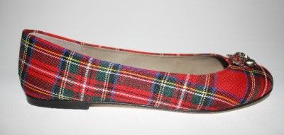 Womens Designer Shoes FS/ NY French Sole GRAVE Flats Red Tartan Skull