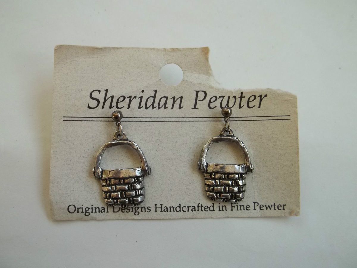 Sheridan Pewter Earrings Baskets New Handcrafted 1