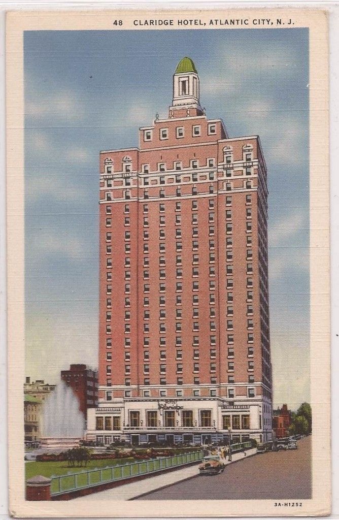  City New Jersey Postcard Claridge Hotel Street View w Fountain