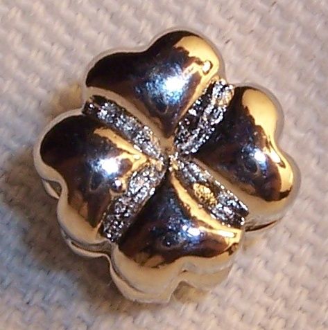 CLIP LOCK STOPPER Four 4 Leaf Clover EURO CHARM Bead 