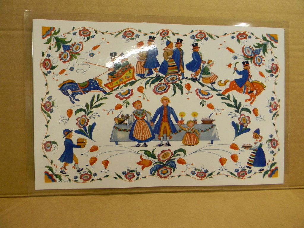 Swedish Stina Broome Laminated Placemat Folk Art People