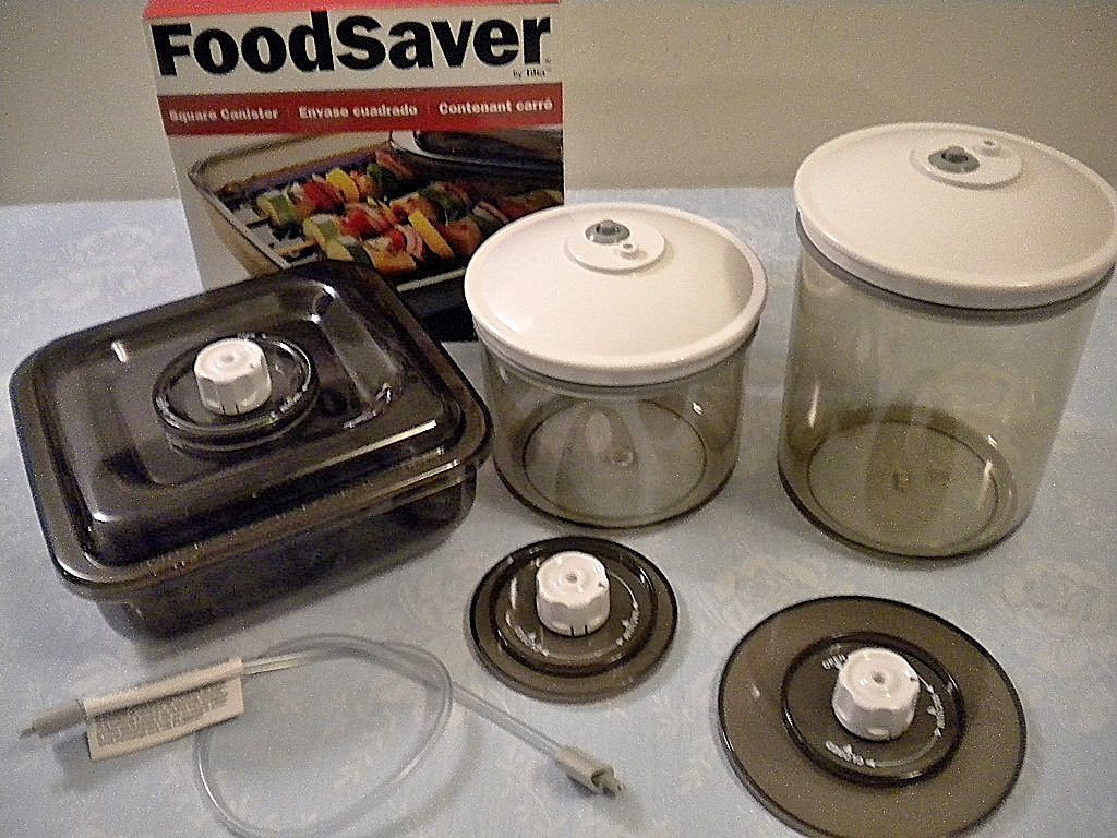FoodSaver Vacuum Seal 2 Large Canisters Marinator Universal Lids Hose