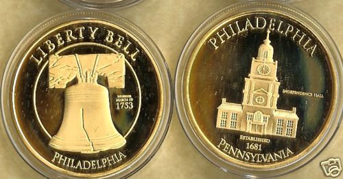 Liberty Bell Independence Hall 24 KT Gold Coin 1753