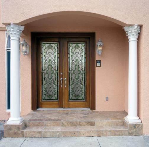 description newly constructed leaded glass entry french doors