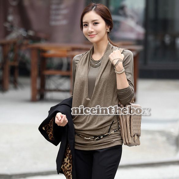 Womens Stylish Slim Long Sleeve Crew Neck Top Blouse T Shirt Primer