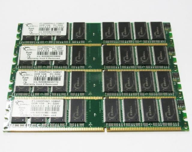 SKILL 1GB (4x1GB) 184p PC3200 CL3 16c 64x8 DDR 2Rx8 2.5V UDIMM F1