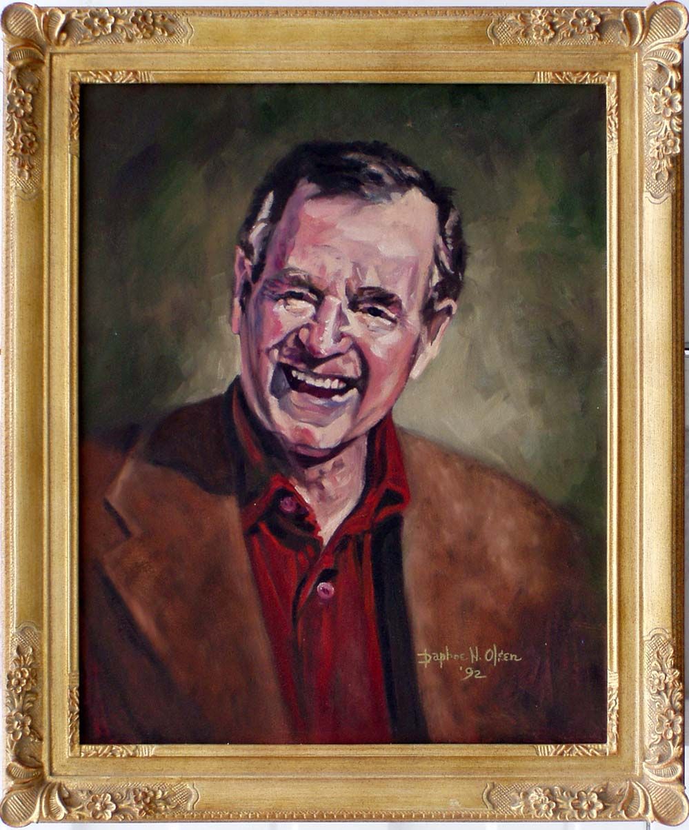 George H w Bush Opriginal Oil on Canvas Beautiful Gold Leaf Frame D N